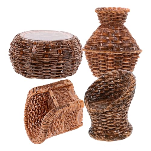 WESIEVYA Puppenhaus Mini-möbel-Set Mini-Stuhl Gewebt Eimer Miniatur Gefälschtes Rattan-zubehör Für Die Dekoration von WESIEVYA