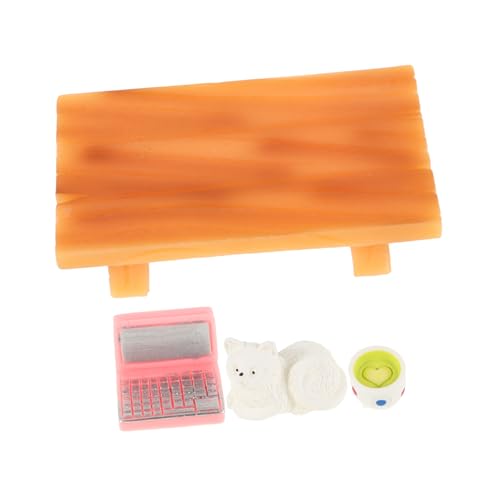 WESIEVYA 1 Set Puppenhaus Computer, Kleine Katzenfiguren, Puppenhausmöbel, Mini Puppenhausmöbel, Puppenhaus Miniaturartikel, Puppenmöbel, Mini Dekospielzeug, Puppenhaus Miniaturtisch von WESIEVYA