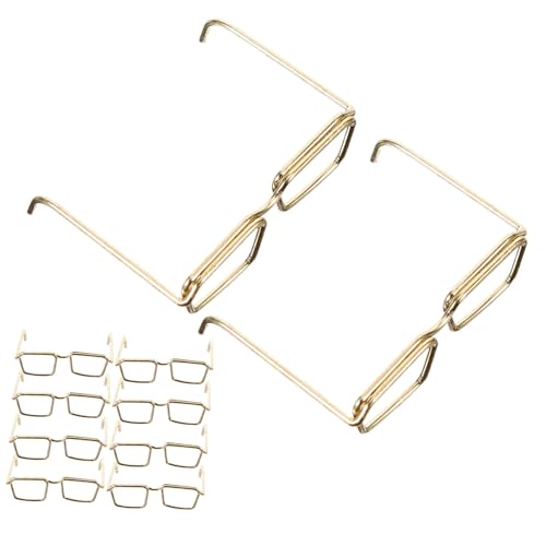WESIEVYA 10 Teiliges Miniatur Puppenbrillen ohne Gläser Goldfarbene Runde Metallrahmen Langlebige Puppenzubehör Modische Brillengestelle für Puppen zum Verkleiden und Basteln von WESIEVYA