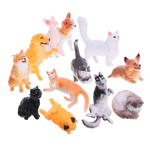 WESIEVYA 12 Stücke Miniatur Haustier Ornamente Welpen Kätzchen Figuren Lebensechte Katzen Hundefiguren Für Tischdekoration von WESIEVYA