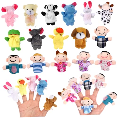 WESIEVYA 16 Teiliges üsch Fingerpuppen Set Mit Tieren Und Familienmitgliedern Für Ideal Für Geschichten Und Spielzeit Zufälliges Muster von WESIEVYA