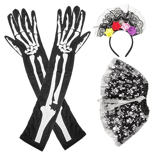 WESIEVYA 1satz Halloween Kostüm Für Mädchen Spider Headband Tutu Rock Und Skull Handschuhe Verkleidung Für Halloween Karneval Und Cosplay-partys von WESIEVYA