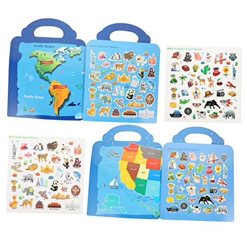 WESIEVYA 2 Karten Stickerbücher, Kognitionsaufkleber, Kinder DIY Aufkleber, Plastik Stickerbücher, Fensteraufkleber, Karte Der Amerikanischen Aufkleber, Fensteraufkleber, Selbstklebende von WESIEVYA