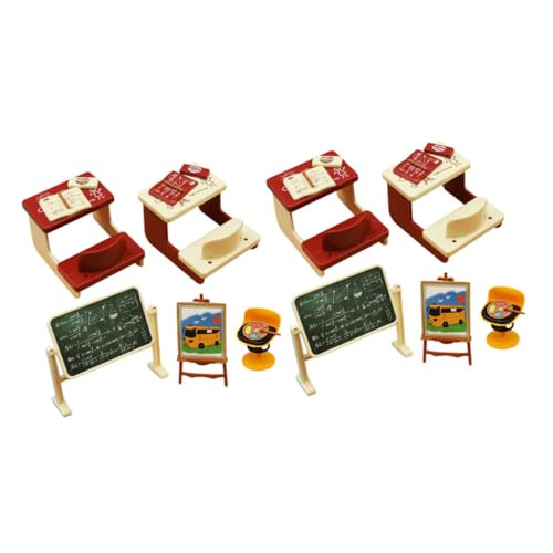 WESIEVYA 2 Sätze Miniatur Klassenzimmer Modellset mit Realistischem Mini Schreibtisch und Kreidetafel Puppenhaus Zubehör Kompakte Dekoration für Miniaturhäuser und Wohnräume von WESIEVYA