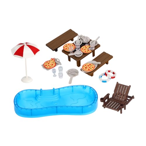 WESIEVYA 2 Sätze Miniature Puppenhaus Schwimmbad Set mit Schwimmring und Liegestuhl Detailreiches Garten und Strand Deko Set Vielseitiges DIY Bausatz Zubehör für Puppenhaus Schlafzimmer und von WESIEVYA