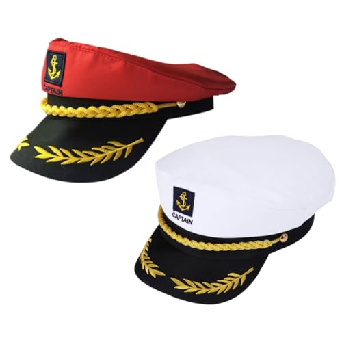 WESIEVYA 2 Stück Bestickte Kapitänsmütze für Cosplay Retro Segler Hut in Rot und Weiß Leichtes Atmungsaktives Partyaccessoire für Männer und Frauen für Kostüm und Themenpartys von WESIEVYA