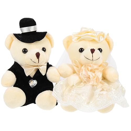 WESIEVYA 2 Stück Hochzeitspuppe Bärenfiguren Hochzeit Kuscheltiere Kleiner Kuschelbär Niedlicher Bär Stoff Bär Kuscheltiere Bär Kuschelpuppe Kleiner Bär Plüsch Stofftier von WESIEVYA