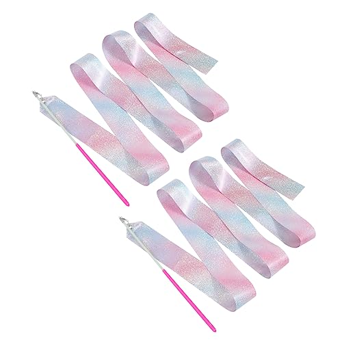 WESIEVYA 2 Stück Shining Ribbon Gymnastikstreamer für Tanzband Pinkem Griff für Tanztraining und Kreative von WESIEVYA