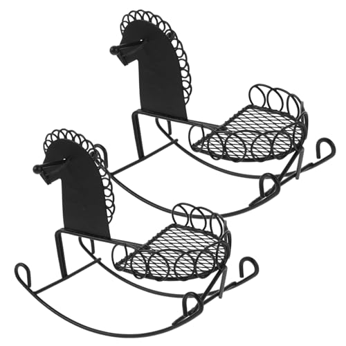 WESIEVYA 2 Stück Teiliges Miniatur Metall Schaukelpferd Miniatur Rocking Chair Möbel Mini Holzpferd Figurine für Puppenhaus Deko und Fotografie Tragbar Detailgetreu Robust von WESIEVYA