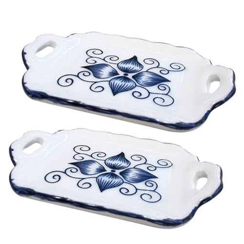 WESIEVYA 2 Stück Teiliges Miniatur Puppenhaus Teetablett aus Keramik Stabiles Design Vintage Chinesischer Stil Dekoratives Puppengeschirr für Detailreiche Miniatur Wohnaccessoires von WESIEVYA