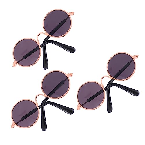 WESIEVYA 2st Mini-Brille Träger Metallische Gläser Sitz Sonnenbrille Bausatz Puppenzubehör Figuren Miniatur Auto Hund Brille Runde Metallbrille Black Kunststoff von WESIEVYA