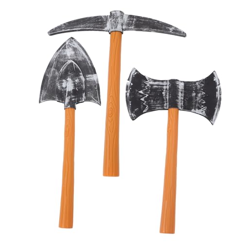 WESIEVYA 3 Stück Teiliges Zwerg Kostüm Requisite mit Fake Spitzhacke Doppelaxt und Schaufel Detailreiche Bühnenrequisiten für Halloween Karneval Geburtstagsfeiern und Fantasy Cosplay von WESIEVYA