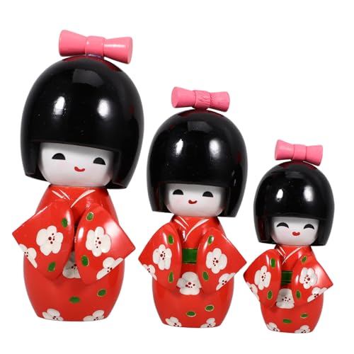 WESIEVYA 3 Teilige Kimono Holzpuppe, Entzückende Kimono Puppe, Japanische Kimono Puppe, Desktop Kimono Puppe, Japanische Traditionelle Puppe, Puppenschmuck Im Japanischen Stil, von WESIEVYA