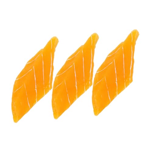 WESIEVYA 3 Teiliges Lachsmodell, Realistische Gefälschte Lachsscheiben, Lachsscheibenmodell, Gefälschtes Lebensmittelmodell, Gefälschtes Sushi Lebensmittel, Desktop Lachs Ornamente, von WESIEVYA