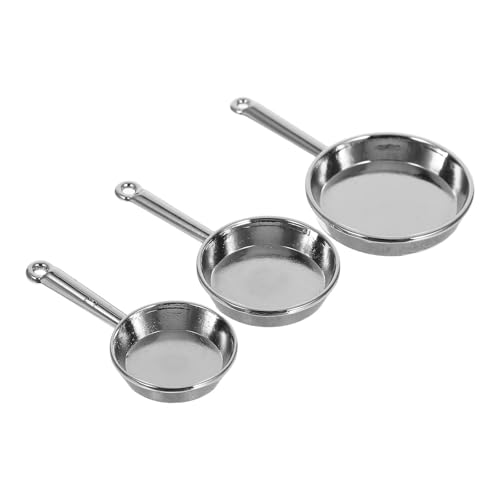 WESIEVYA 3-teiliges Miniatur-Küchenutensilienset für Puppenhäuser: Mini-Bratpfannenset aus Metall im Maßstab 1:12, realistisches Mini-Kochspielzeug, Puppenhaus-Küchenmodell, Requisiten für Kinder von WESIEVYA