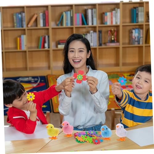 WESIEVYA 4 Stück Aufziehspielzeug Küken für Naturgetreue Plüsch Hüpfer mit Sicherem Mechanismus Bunte Kleine Hühner für Interaktives als Ostergeschenk und Party Mitgebsel von WESIEVYA