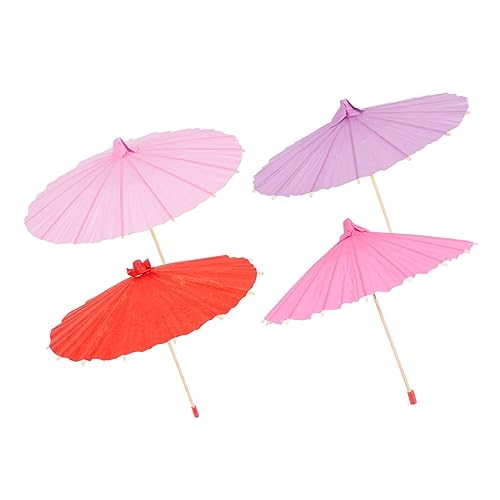 WESIEVYA 4 Stück Teiliges Mini Ölpapierschirme aus Bambus und Papier Handbemalt DIY Bastelset für Kindergarten Dekoration Leichte Stabile Mini Regenschirm Anhänger in Rosa Rot Violett von WESIEVYA