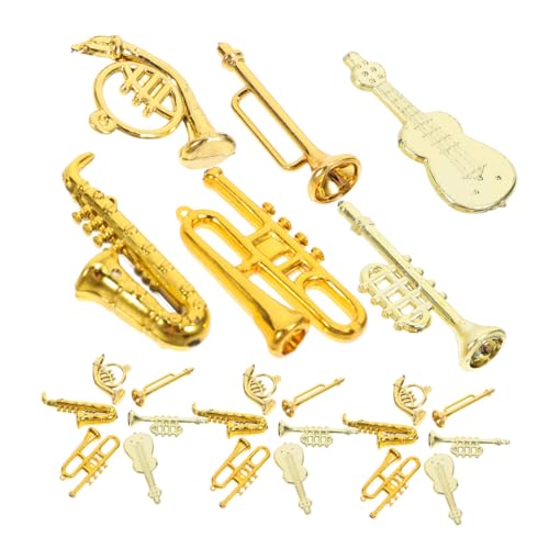 WESIEVYA 48 Stück Miniatur musikinstrumente Set Kunststoff Goldfarben Mini Violine Trompete Saxophon Miniaturfiguren Puppenhaus Dekoration Weihnachtsbaumschmuck Geschenkidee von WESIEVYA
