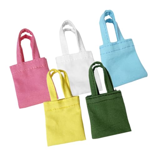 WESIEVYA 5 Stück Mini Handgefertigte Canvas Tasche, Miniatur Puppentasche, Modelle, Puppe, Mini Canvas Tasche, Winzige Puppentasche, Mini Hausdekoration, Simulations Puppentasche, Puppen von WESIEVYA