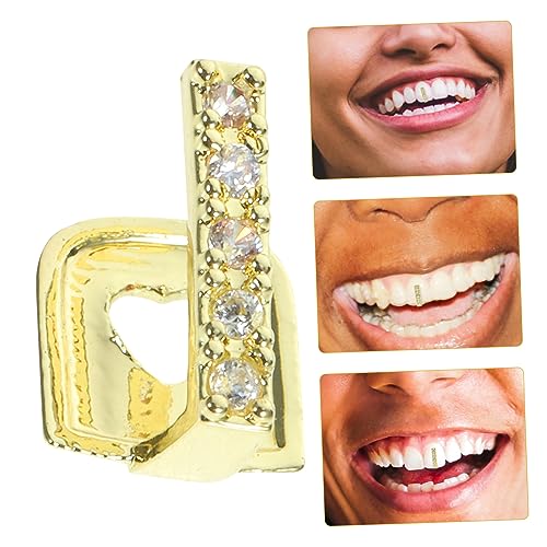 WESIEVYA Hip Hop Glänzender Zahnschmuck für Kostüme und Partys Goldene Fake Zähne mit Strass für Rapper Halloween und Fotoshootings von WESIEVYA