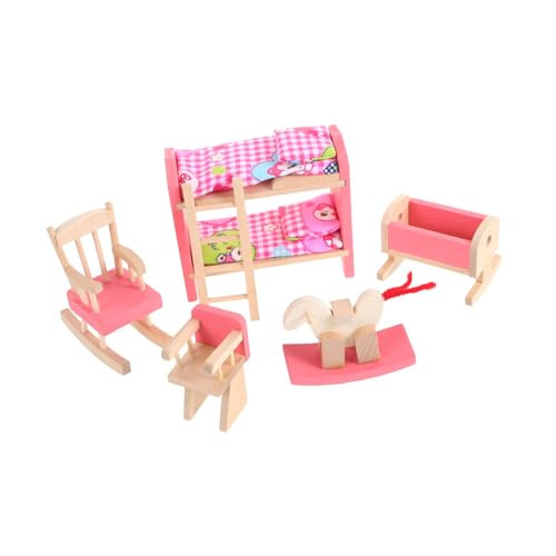 WESIEVYA Holz Etagenbett Puppenhaus Möbel Braun Europäischer Stil Realistisches Schlafzimmer Zubehör für Puppenhaus Schlafzimmergestaltung von WESIEVYA