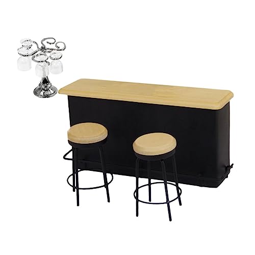WESIEVYA Miniatur Bar Set mit Gläsern und Barhockern Puppenhaus Dekoration Zubehör Realistische Mini Haus Modell für Langlebiges Material Kreatives Eltern von WESIEVYA