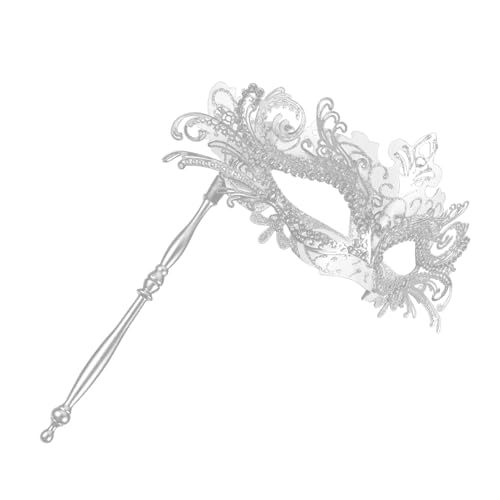 WESIEVYA Handmaske Für Maskenbälle Karnevalsmaske Aus Silber Maskenball Party Maske Halloween-maske Venezianische Maske Mit Stab von WESIEVYA