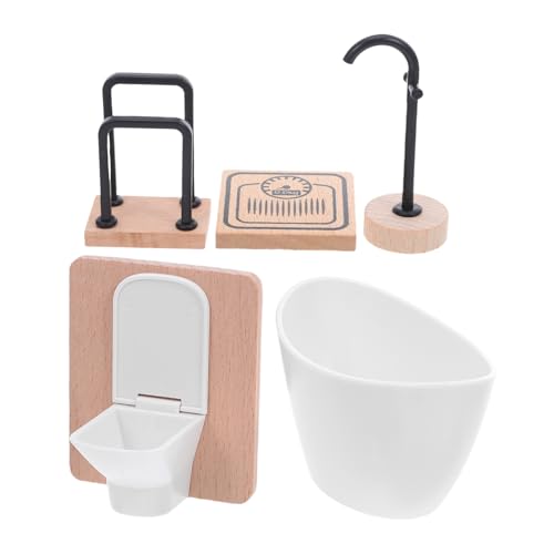 WESIEVYA Puppenhaus Badezimmer Möbel Set Teilig mit Toilette Badewanne Wasserhahn Handtuchhalter Miniatur Dekoration für Kreatives Rollenspiel und Basteln von WESIEVYA