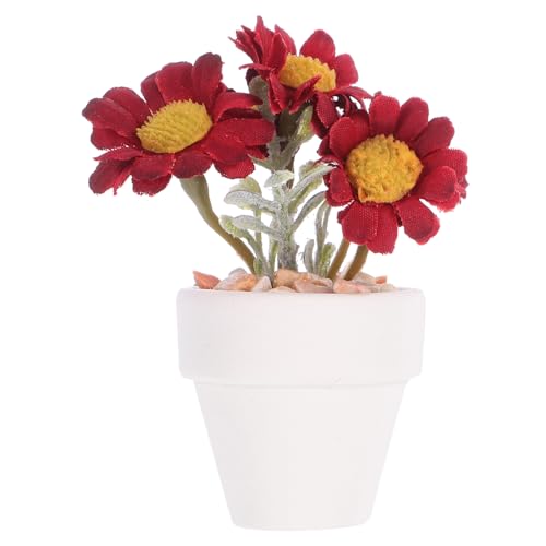 WESIEVYA Realistische Miniatur Bonsai Modell Home Desktop Ornament Weißes Gänseblümchen Im Roten Topf WESIEVYA Realistische Miniatur Bonsai Modell Home Desktop Ornament Weißes Gänseblümchen Im Roten Topf von WESIEVYA