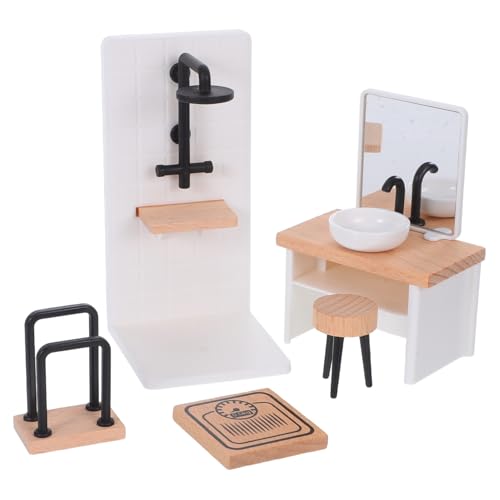 WESIEVYA Realistisches Puppenhaus Zubehör mit Waschbecken Duschraum Hocker und Handtuchhalter Vielfältige Dekorationsmöglichkeiten für Kreatives Spielzeugdesign von WESIEVYA