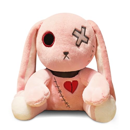 Gruseliger Gothic-Plüschhase, 12 Zoll großes verrücktes Kaninchen-Plüschtier, gruselige Hasenpuppe mit langen Ohren, Stofftierpuppe für Ostern, Halloween, Weihnachten, Geburtstagsgeschenk (Rosa) von WESOPAN