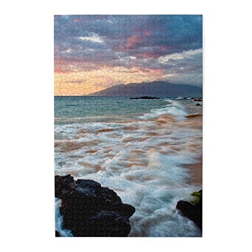 Beach Maui Hawaii Sonnenuntergang Wolken buntes Holzpuzzle – herausforderndes Bilder-Puzzle-Spiel für Erwachsene und Puzzle-Enthusiasten – 1000 Teile interaktives Puzzle von WESTCH