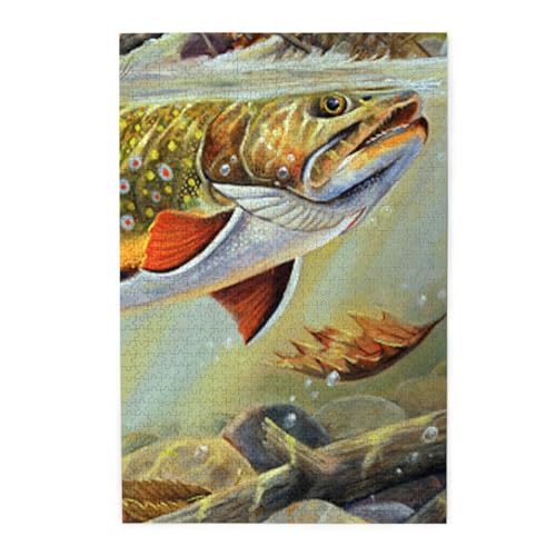 Brook Forellen-Fliegenfischen buntes Holzpuzzle – herausforderndes Bilder-Puzzle-Spiel für Erwachsene und Puzzle-Enthusiasten – 1000-teiliges interaktives Puzzle von WESTCH