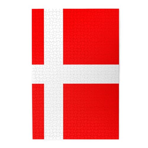 Buntes Holzpuzzle mit dänischer Flagge – herausforderndes Bilderpuzzle-Spiel für Erwachsene und Puzzle-Enthusiasten – 1000 Teile interaktives Puzzle von WESTCH