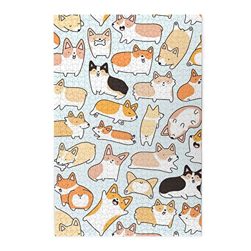 Corgi Pattern Buntes Holzpuzzle – herausforderndes Bilderpuzzle-Spiel für Erwachsene und Puzzle-Enthusiasten – 1000 Teile interaktives Puzzle von WESTCH