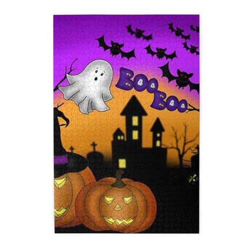 Halloween Eule Geist Kürbis buntes Holzpuzzle – herausforderndes Bilderpuzzle-Spiel für Erwachsene und Puzzle-Enthusiasten – 1000 Teile interaktives Puzzle von WESTCH