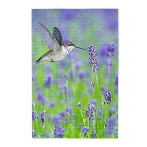 Holzpuzzle Vögel in lila Lavendel Blumen buntes Holzpuzzle – herausforderndes Bilder-Puzzle-Spiel für Erwachsene und Puzzle-Enthusiasten – 1000-teiliges interaktives Puzzle von WESTCH