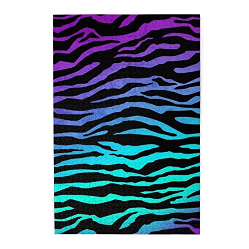 Lila Blau Grün Camouflage Zebra Streifen Bunte Holzpuzzle – Herausforderndes Bilder-Puzzle-Spiel für Erwachsene und Puzzle-Enthusiasten – 1000 Teile interaktives Puzzle von WESTCH