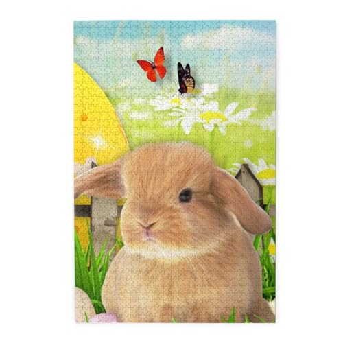 Osterhase Frühling Schmetterling buntes Holzpuzzle – herausforderndes Bilderpuzzle-Spiel für Erwachsene und Puzzle-Enthusiasten – 1000 Teile interaktives Puzzle von WESTCH