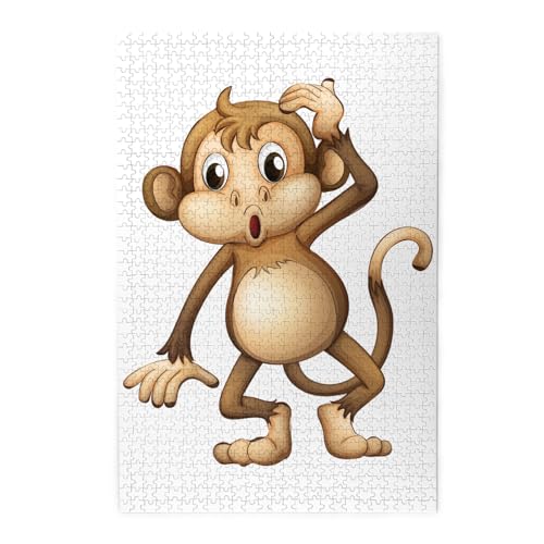 Süßer Affe buntes Holzpuzzle – herausforderndes Bilder-Puzzle-Spiel für Erwachsene und Puzzle-Enthusiasten – 1000-teiliges interaktives Puzzle von WESTCH