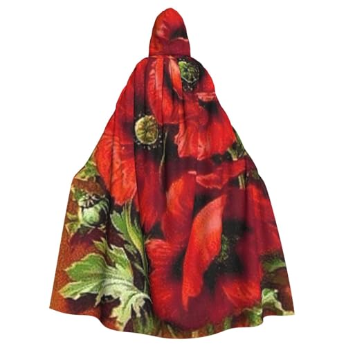 WESTCH Schöner roter Mohnblumen-Umhang mit Kapuze – vielseitiger Kapuzenumhang mit Polyester-Material, perfekt für Halloween und Cosplay-Events von WESTCH