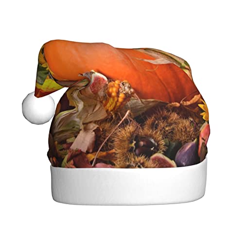 Warme & bequeme Thanksgiving Day Kürbis Nikolausmütze - Erwachsene Plüsch Weihnachtsmütze mit weißem Rand - Perfekte Urlaubsmütze für Weihnachten und Outdoor Festliche Partys von WESTCH