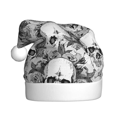 Warme & bequeme Totenkopf Skelett Weihnachtsmann Mütze - Erwachsene Plüsch Weihnachtsmütze mit weißem Rand - Perfekte Urlaubsmütze für Weihnachten und Outdoor Festliche Partys von WESTCH