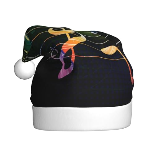 Warme und bequeme bunte Weihnachtsmannmütze mit Musiknoten – Erwachsene Plüsch Weihnachtsmütze mit weißem Rand – perfekte Urlaubsmütze für Weihnachten und festliche Partys im Freien von WESTCH