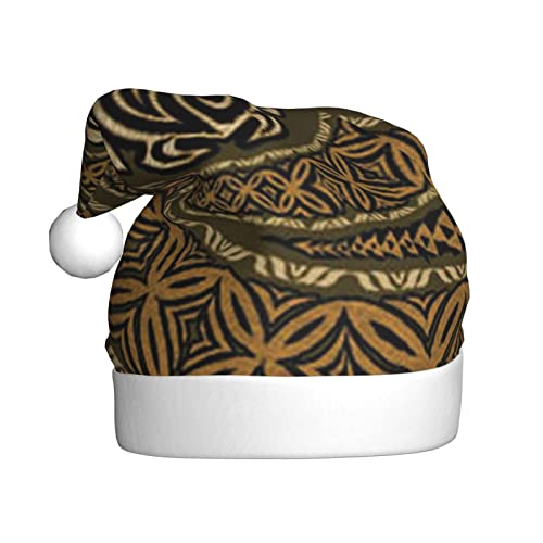 Warme & bequeme hawaiianische Tapa Honu Schildkröte Nikolausmütze - Erwachsene Plüsch Weihnachtsmütze mit weißem Rand - Perfekte Urlaubsmütze für Weihnachten und Outdoor Festliche Partys von WESTCH