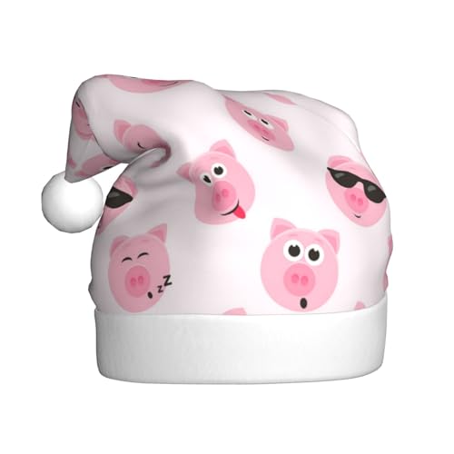 Warme und bequeme lustige rosa Schweinegesicht Nikolausmütze - Erwachsene Plüsch Weihnachtsmütze mit weißem Rand - Perfekte Urlaubsmütze für Weihnachten und festliche Partys im Freien von WESTCH