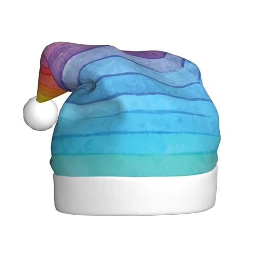 Warme und bequeme regenbogenfarbene gestreifte Weihnachtsmütze für Erwachsene aus Plüsch mit weißem Rand – perfekte Urlaubsmütze für Weihnachten und festliche Partys im Freien von WESTCH