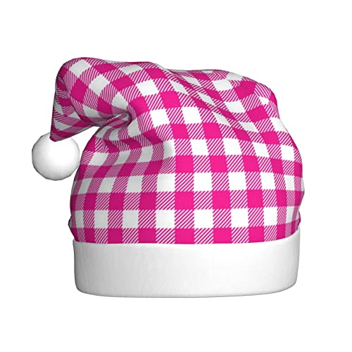 Warme & bequeme rosa karierte Weihnachtsmütze - Erwachsene Plüsch Weihnachtsmütze mit weißem Rand - Perfekte Urlaubsmütze für Weihnachten und Outdoor Festliche Partys von WESTCH