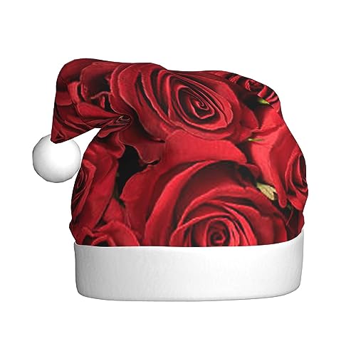 Warme & bequeme rote Rose Nikolausmütze - Erwachsene Plüsch Weihnachtsmütze mit weißem Rand - Perfekte Urlaubsmütze für Weihnachten und Outdoor Festliche Partys von WESTCH