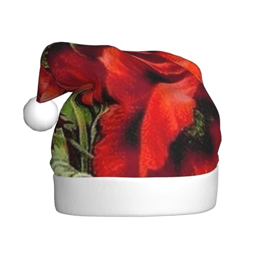 Warme & bequeme schöne rote Mohnblume Weihnachtsmann Mütze - Erwachsene Plüsch Weihnachtsmütze mit weißem Rand - Perfekte Urlaubsmütze für Weihnachten und Outdoor Festliche Partys von WESTCH